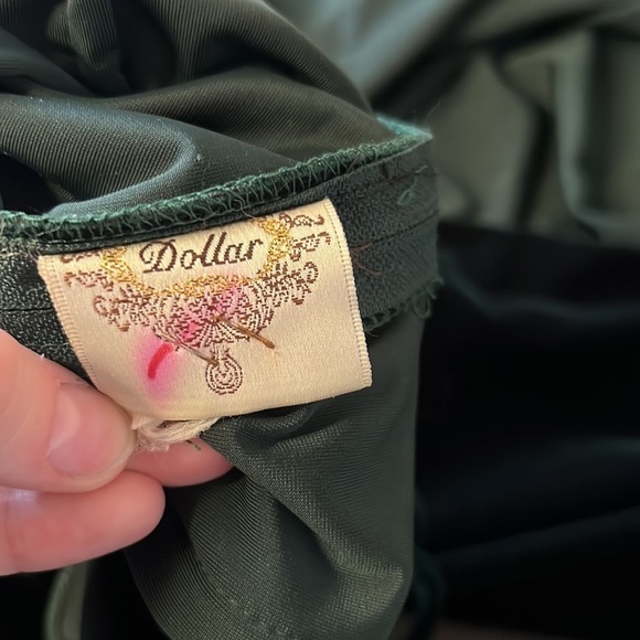 Dollar Vintage Dark Green Velvet Spaghetti Strap Dress SZ Medium - Picture 7 of 8